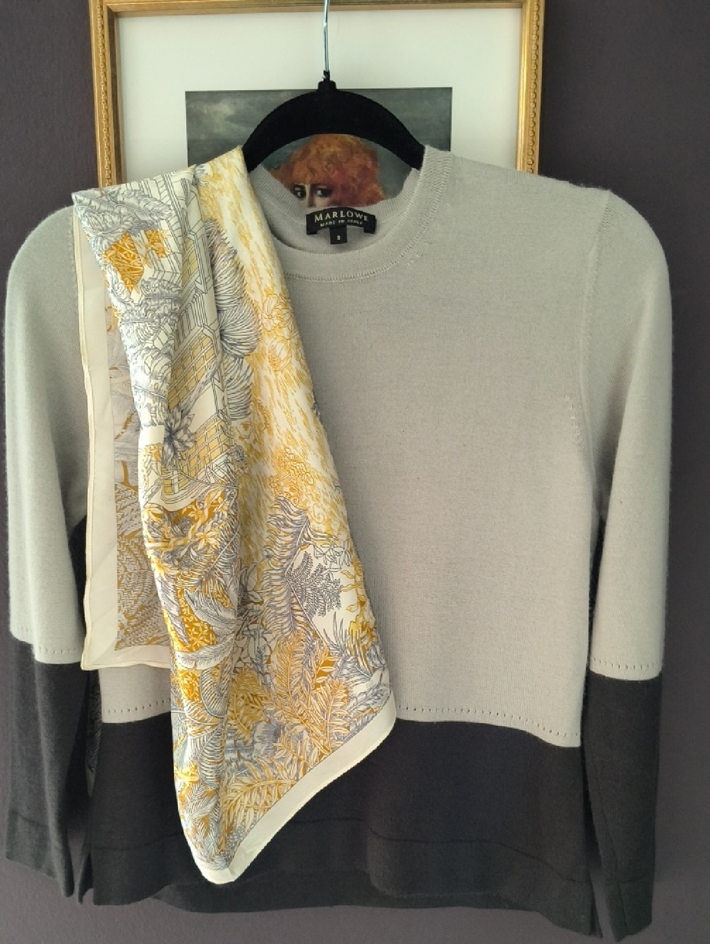 MARLOWE Italy Cashmere Silk Colourblock Crewneck Sweater